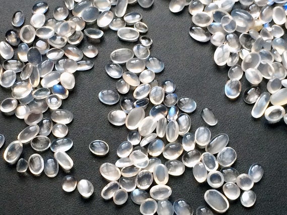 3x4mm - 5x8mm African Moonstone Plain Oval Cabochons, Flat Back Rainbow Moonstone Oval For Jewelry (5cts To 20cts Options) - Krisp35