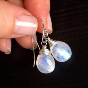 Shop Rainbow Moonstone Earrings! Sale natural rainbow Moonstone earrings.  Sterling silver dangles.  Gemstone jewelry.  June birthstone. | Natural genuine Rainbow Moonstone earrings. Buy crystal jewelry, handmade handcrafted artisan jewelry for women.  Unique handmade gift ideas. #jewelry #beadedearrings #beadedjewelry #gift #shopping #handmadejewelry #fashion #style #product #earrings #affiliate #ad