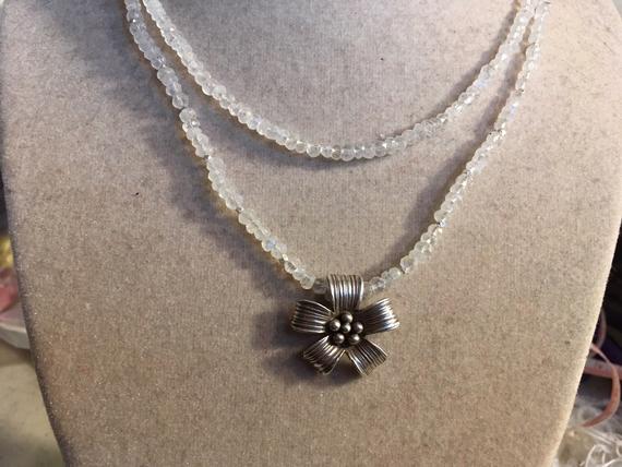 Moonstone Necklace - Rainbow Moonstone Gemstone Jewelry - Sterling Silver Jewellery - Iridescent - Flower Pendant