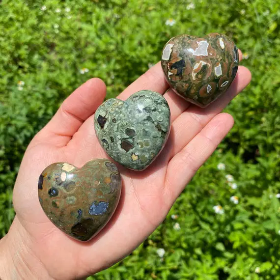 Rhyolite Heart, Rhyolite, Crystal Heart, Rainforest Jasper Heart, Orbs, Rainforest Jasper