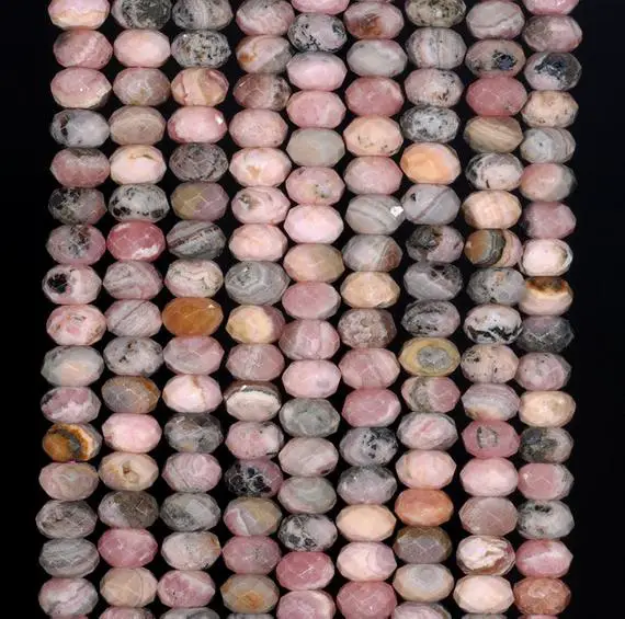 5x3mm Argentina Rhodochrosite Gemstone Pink Grade A Fine Faceted Rondelle Cut Loose Beads 7.5 Inch Half Strand (80002481 H-795)