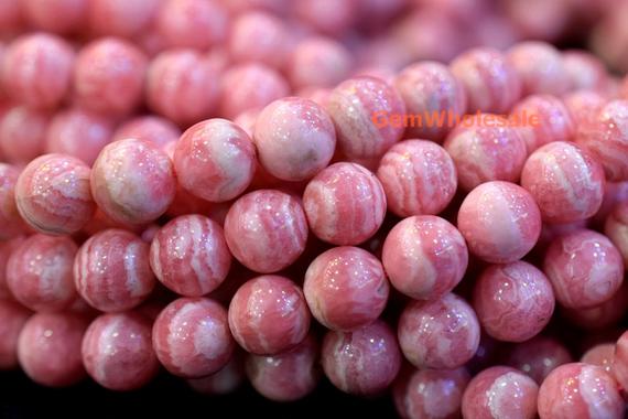 15.5“ 7.5~8mm Rhodochrosite Round Beads Aa Quality, Red Semi-precious Stone With White Stripe, Pink Beads,argentina Rhodochrosite Zgh35wd