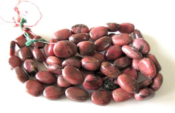 Rhodonite Tumbles, Natural Rhodonite Smooth Tumble Beads, 12mm To 17mm Pink Rhodonite Beads, 16 Inch Strand, Gds1086