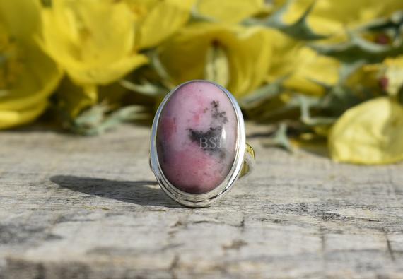 Silver Rhodonite Ring, Silver Handmade Ring, Oval, Gift Ring, Ring For Her, Promise Ring, Wedding Ring, Statement Ring, Gift, Wife Ring, Mom
