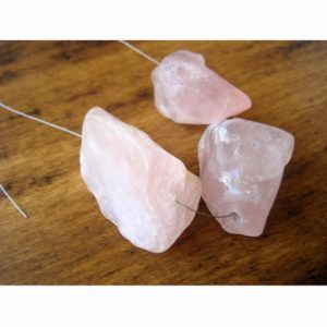 Shop Rose Quartz Chip & Nugget Beads! Raw Rose Quartz, Rose Quartz Rough Stone, Large 1mm Hole Rose Quartz Stone Bead Raw Gemstones, 3 Pieces, 22 To 25mm Each | Natural genuine chip Rose Quartz beads for beading and jewelry making.  #jewelry #beads #beadedjewelry #diyjewelry #jewelrymaking #beadstore #beading #affiliate #ad