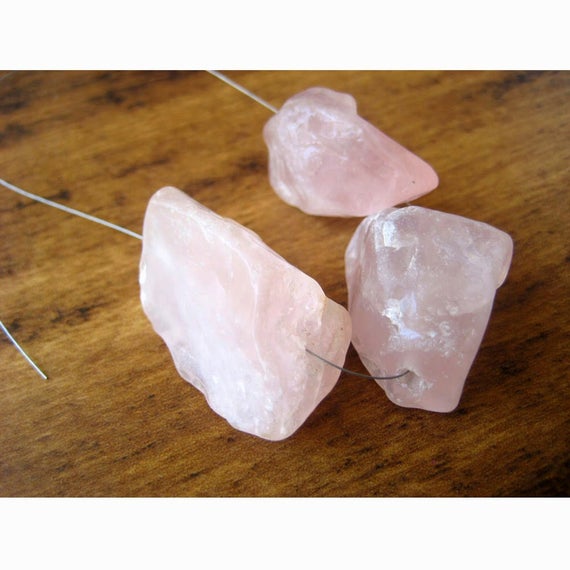 Raw Rose Quartz, Rose Quartz Rough Stone, Large 1mm Hole Rose Quartz Stone Bead Raw Gemstones, 3 Pieces, 22 To 25mm Each