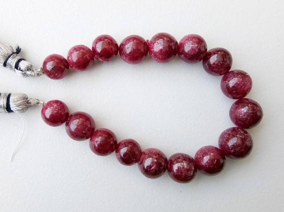 8.5-11mm Ruby Plain Round Balls, Ruby Jewelry, Ruby For Necklace, 6 Inches Ruby Smooth Plain Round Beads, Ruby Beads, 17 Pcs  - Ps5134