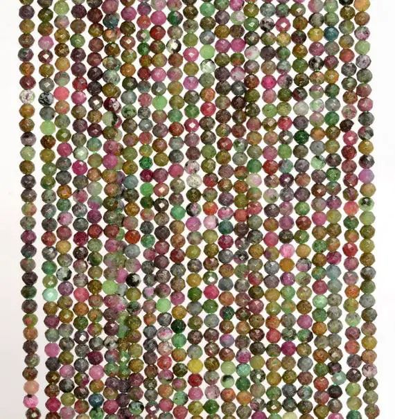 2mm Genuine Brazil Ruby Zoisite Gemstone Grade Aaa Multi Color Micro Faceted Round Loose Beads 15.5 Inch Full Strand (80004633-344)