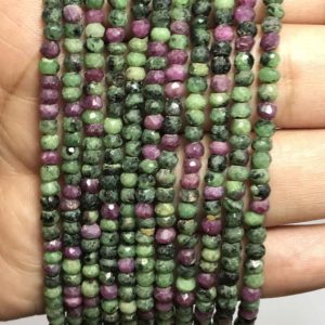 Shop Ruby Zoisite Faceted Beads! 3.5 – 4 mm Natural Ruby zoisite Micro Faceted Rondelle Beads Strand Sale /  3 mm Rondelle Bead Wholesale / Ruby Zoisite Gemstone Bead Strand | Natural genuine faceted Ruby Zoisite beads for beading and jewelry making.  #jewelry #beads #beadedjewelry #diyjewelry #jewelrymaking #beadstore #beading #affiliate #ad