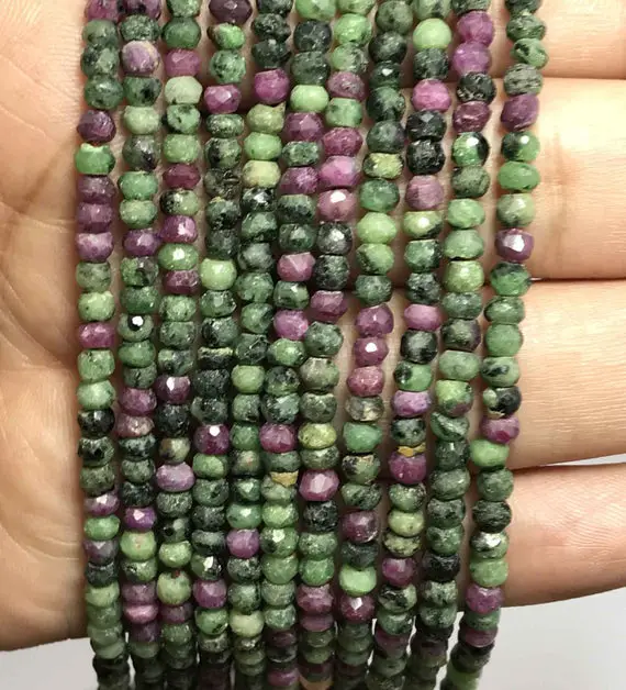 3.5 - 4 Mm Natural Ruby Zoisite Micro Faceted Rondelle Beads Strand Sale /  3 Mm Rondelle Bead Wholesale / Ruby Zoisite Gemstone Bead Strand