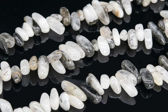 12-24x3-5mm Black Rutilated Quartz Beads Stick Pebble Chip Grade A Genuine Natural Gemstone Loose Beads 15.5" / 7.5”bulk Lot Options(111255)