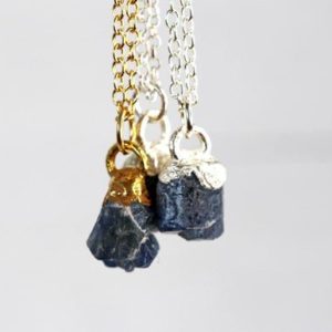 Shop Sapphire Pendants! Raw Sapphire Necklace – Raw Gemstone Pendant – September Birthstone – Rough Crystal | Natural genuine Sapphire pendants. Buy crystal jewelry, handmade handcrafted artisan jewelry for women.  Unique handmade gift ideas. #jewelry #beadedpendants #beadedjewelry #gift #shopping #handmadejewelry #fashion #style #product #pendants #affiliate #ad
