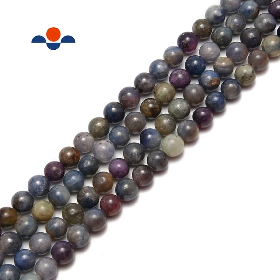 Natural Multi Color Sapphire Smooth Round Beads 6mm 8mm 10mm 15.5" Strand