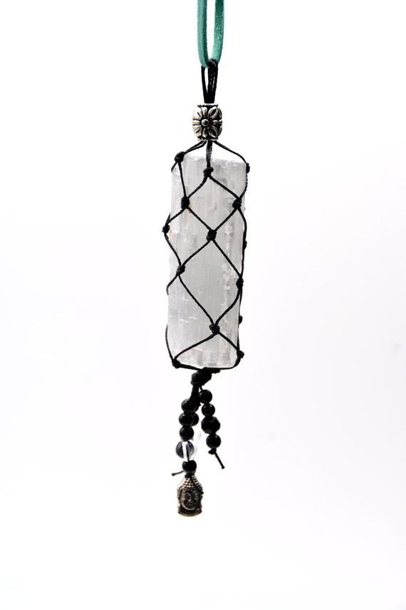 Selenite Macrame Vegan Fuax Suede Necklace