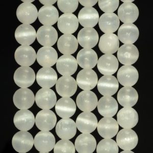 Shop Selenite Beads! 10mm Genuine Selenite White Cat's Eye  Gemstone Grade AAA Round Loose Beads 15.5 inch Full Strand (80007017-482) | Natural genuine round Selenite beads for beading and jewelry making.  #jewelry #beads #beadedjewelry #diyjewelry #jewelrymaking #beadstore #beading #affiliate #ad