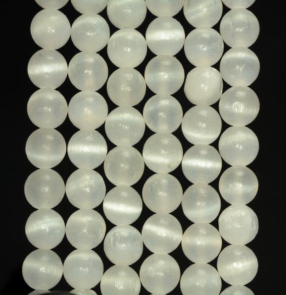 10mm Genuine Selenite White Cat's Eye  Gemstone Grade Aaa Round Loose Beads 15.5 Inch Full Strand (80007017-482)