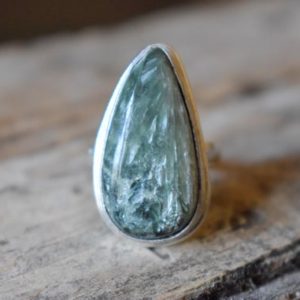 Shop Seraphinite Rings! Seraphinite ring, Statement Ring/ 925 Sterling Silver Ring/ Gifts for her/ Birthstone Jewelry/ Handmade Ring/ Boho Rings #B221 | Natural genuine Seraphinite rings, simple unique handcrafted gemstone rings. #rings #jewelry #shopping #gift #handmade #fashion #style #affiliate #ad