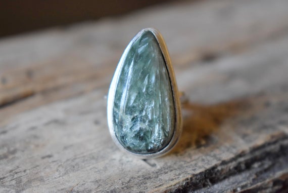 Seraphinite Ring, Statement Ring/ 925 Sterling Silver Ring/ Gifts For Her/ Birthstone Jewelry/ Handmade Ring/ Boho Rings #b221