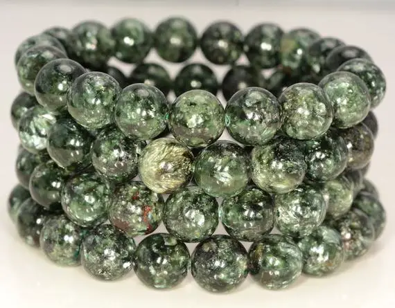 11mm Genuine Russian Seraphinite Clinochlore Gemstone Grade A Green Round Loose Beads 8 Inch Half Strand (80006097-485)