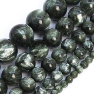 Shop Seraphinite Beads! Ink Green Seraphinite Beads Genuine Natural Grade AAA Gemstone Round Loose Beads 4MM 6MM 8MM 10MM 12MM Bulk Lot Options | Natural genuine round Seraphinite beads for beading and jewelry making.  #jewelry #beads #beadedjewelry #diyjewelry #jewelrymaking #beadstore #beading #affiliate #ad
