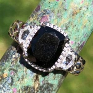 Shop Shungite Rings! Shungite with White Topaz Sterling Silver Ring | Natural genuine Shungite rings, simple unique handcrafted gemstone rings. #rings #jewelry #shopping #gift #handmade #fashion #style #affiliate #ad