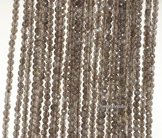 2mm Smoky Quartz Gemstone Grade Aa Light Brown Micro Faceted Round Loose Beads 15.5 Inch Full Strand  (90181616-107-2g)