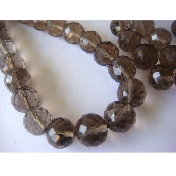 Smoky Quartz, Micro Faceted Beads, Rondelle Beads - 8 Inch Strand - 32 Pieces - 8mm Each