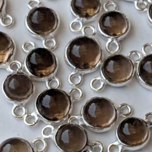 Shop Smoky Quartz Round Beads! 10.5-12mm Smoky Quartz Bezel Connectors, 5 Pc Smoky Quartz 925 Silver Connectors, Round  Plain Flat Back Smoky Quartz Bezel, Finding -PKSG52 | Natural genuine round Smoky Quartz beads for beading and jewelry making.  #jewelry #beads #beadedjewelry #diyjewelry #jewelrymaking #beadstore #beading #affiliate #ad
