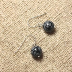 Shop Snowflake Obsidian Earrings! Boucles oreilles Argent 925 et Pierre – Obsidienne Flocon 10mm | Natural genuine Snowflake Obsidian earrings. Buy crystal jewelry, handmade handcrafted artisan jewelry for women.  Unique handmade gift ideas. #jewelry #beadedearrings #beadedjewelry #gift #shopping #handmadejewelry #fashion #style #product #earrings #affiliate #ad