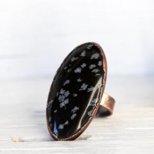 Shop Snowflake Obsidian Jewelry! Snowflake Obsidian Ring – Size 8 1/2 – Obsidian Ring – Electroformed Ring – Gift for Her – Large Crystal Ring | Natural genuine Snowflake Obsidian jewelry. Buy crystal jewelry, handmade handcrafted artisan jewelry for women.  Unique handmade gift ideas. #jewelry #beadedjewelry #beadedjewelry #gift #shopping #handmadejewelry #fashion #style #product #jewelry #affiliate #ad