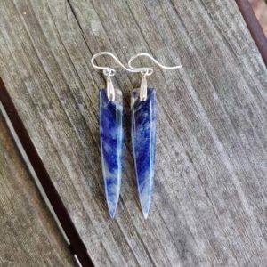 Shop Sodalite Earrings! Long sodalite earrings. Silver sodalite earrings. Dagger sodalite earrings | Natural genuine Sodalite earrings. Buy crystal jewelry, handmade handcrafted artisan jewelry for women.  Unique handmade gift ideas. #jewelry #beadedearrings #beadedjewelry #gift #shopping #handmadejewelry #fashion #style #product #earrings #affiliate #ad