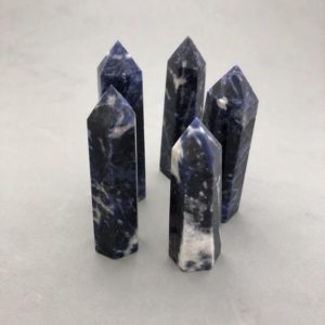Shop Sodalite Points & Wands! One Dark Blue Sodalite Point (3-3 1/2" tall) for Third Eye Expansion, Emotional Balance & Rational Thinking | Natural genuine stones & crystals in various shapes & sizes. Buy raw cut, tumbled, or polished gemstones for making jewelry or crystal healing energy vibration raising reiki stones. #crystals #gemstones #crystalhealing #crystalsandgemstones #energyhealing #affiliate #ad