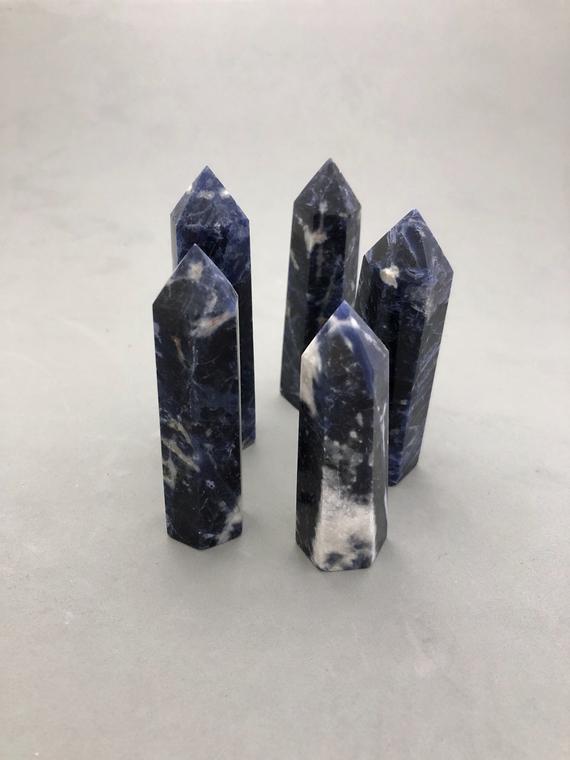 Sodalite Crystal Point (3-3 1/2" Tall)  Crystal Ritual Stone Crystal Grid Point Generator Blue Crystal Third Eye Chakra Metaphysical Crystal