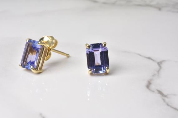 Tanzanite Earrings In 14k Gold | Solid 14k Gold | Fine Jewelry | Free Shipping | December Birthstone | Tanzanite Stud Earrings |
