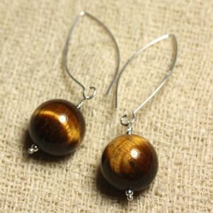 Shop Tiger Eye Earrings! Boucles oreilles Argent 925 Crochets 40mm – Oeil de Tigre 16mm | Natural genuine Tiger Eye earrings. Buy crystal jewelry, handmade handcrafted artisan jewelry for women.  Unique handmade gift ideas. #jewelry #beadedearrings #beadedjewelry #gift #shopping #handmadejewelry #fashion #style #product #earrings #affiliate #ad