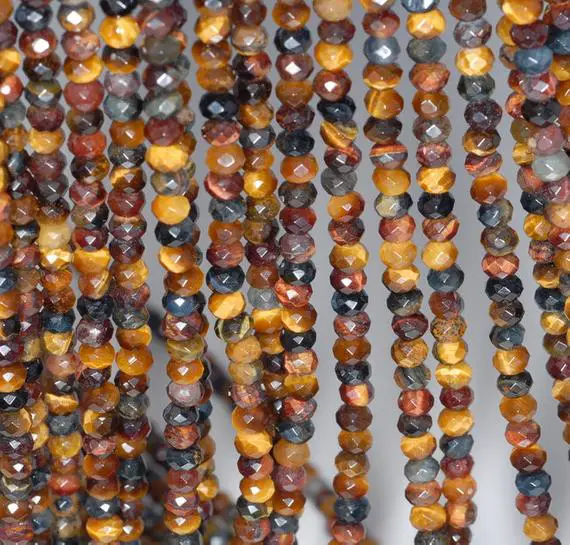 4x3mm Rainbow Mix Tiger Eye Gemstone Yellow Blue Grade Aa Fine Faceted Cut Rondelle Loose Beads 15.5 Inch Full Strand (80001690-792)