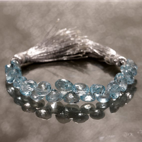Natural Blue Topaz Beads, 6-8 Mm Gemstone Briolette, Onion Shape Topaz Beads, Strand For Jewelry Making, Topaz Loose Gemstone Beads