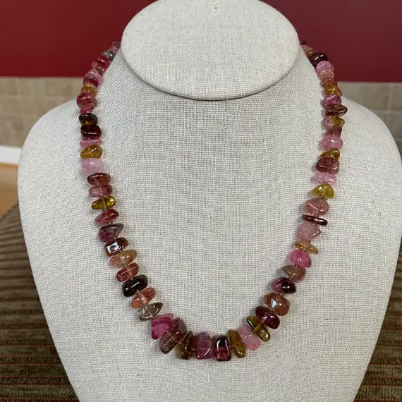 Tourmaline Necklace - Elbaite With Rubellite - Raw Crystals - Gem Stones - Natural Stone Chips - Jewelry Gift - Healing Crystal- From Russia