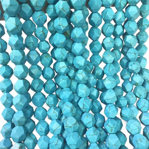 Faceted Turquoise Beads, Star Cut Beads, Gemstone Beads, 8mm, 10mm