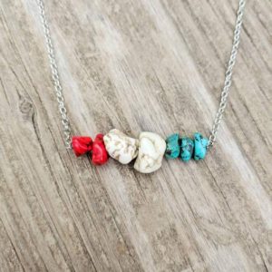 Turquoise & Magnesite Nugget Bar Necklace – Independence Day – 4th of July – Country Western Style | Natural genuine Magnesite jewelry. Buy crystal jewelry, handmade handcrafted artisan jewelry for women.  Unique handmade gift ideas. #jewelry #beadedjewelry #beadedjewelry #gift #shopping #handmadejewelry #fashion #style #product #jewelry #affiliate #ad