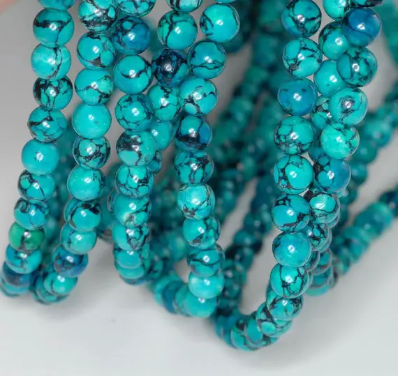 6mm Blue Turquoise Gemstone Black Swirls Round 6mm Loose Beads 16 Inch Full Strand (90186776-772)