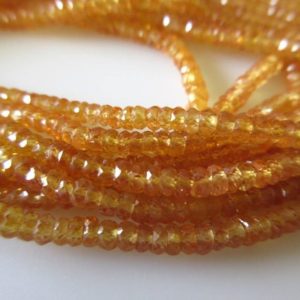 Shop Yellow Sapphire Beads! Yellow Orange Sapphire Faceted Rondelle Beads, 2.5mm To 3.5mm Yellow Sapphire Beads, 17 Inch Strand, Sapphire Rondelle, GDS689 | Natural genuine rondelle Yellow Sapphire beads for beading and jewelry making.  #jewelry #beads #beadedjewelry #diyjewelry #jewelrymaking #beadstore #beading #affiliate #ad