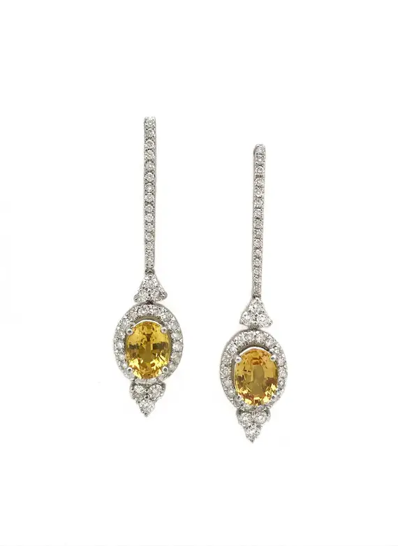 Yellow Sapphire Earrings With Diamonds, Art Deco, Dangle Bridal Earrings, Long Earrings Wedding, Something New For Bride