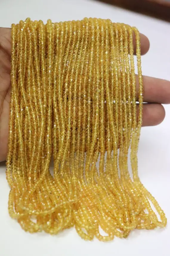 Yellow Sapphire Faceted Rondelle Beads   Yellow Sapphire Beads  Songea Sapphire Beads  Songea Sapphire Rondelle Beads Wholesale Beads