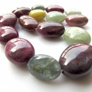 Huge Natural Multi Sapphire Smooth Oval Beads, Huge 14mm To 22mm Pink Yellow Sapphire Oval Beads, 7 Pieces, 7.5 Inch Half Strand GDS404 | Natural genuine other-shape Yellow Sapphire beads for beading and jewelry making.  #jewelry #beads #beadedjewelry #diyjewelry #jewelrymaking #beadstore #beading #affiliate #ad