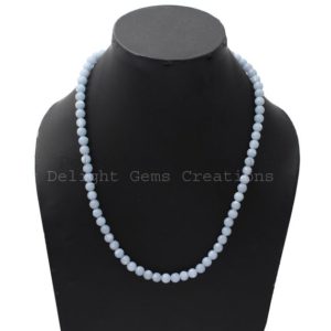 Shop Angelite Necklaces! 6mm Angelite Beaded Necklace, Natural Angelite Smooth Round Beads Necklace, 18.5" Angelite Stone Necklace, AAA  Angelite Blue Bead Necklace | Natural genuine Angelite necklaces. Buy crystal jewelry, handmade handcrafted artisan jewelry for women.  Unique handmade gift ideas. #jewelry #beadednecklaces #beadedjewelry #gift #shopping #handmadejewelry #fashion #style #product #necklaces #affiliate #ad