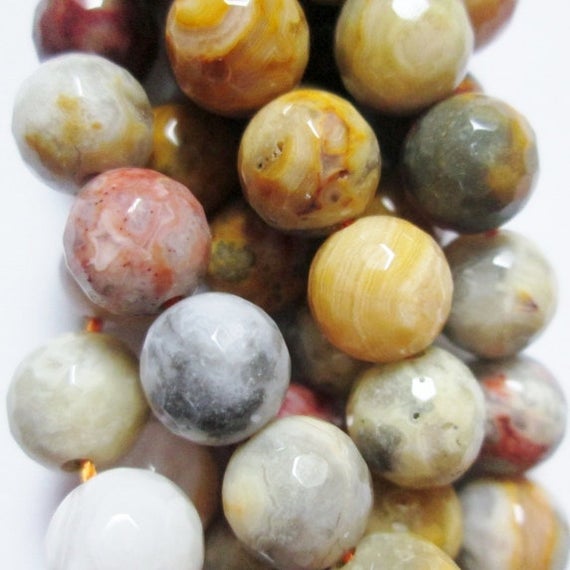Genuine Faceted Crazy Lace Agate  Beads - Round 8 Mm Gemstone Beads - Full Strand 15", 46 Beads, A Quality