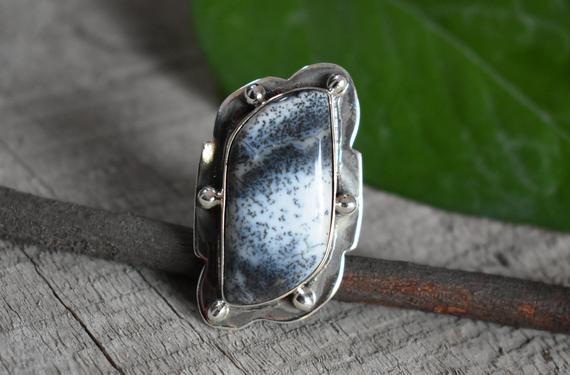 925 Silver Natural White Dendrite Agate Ring-natural Dendrite Agate Ring-dendritic Ring,handmade Ring-ring For Women-design Ring