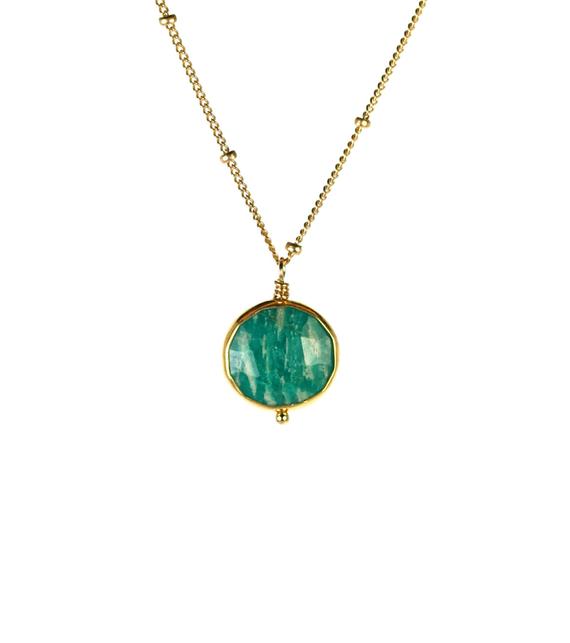 Green Amazonite Necklace - Gold Bezel Set - Gemstone Necklace - Green Crystal Necklace - 14k Gold Vermeil Chain