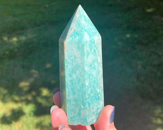 4" Amazonite Point  Vibrant Shimmery Blue Green Feldspar Tower #4